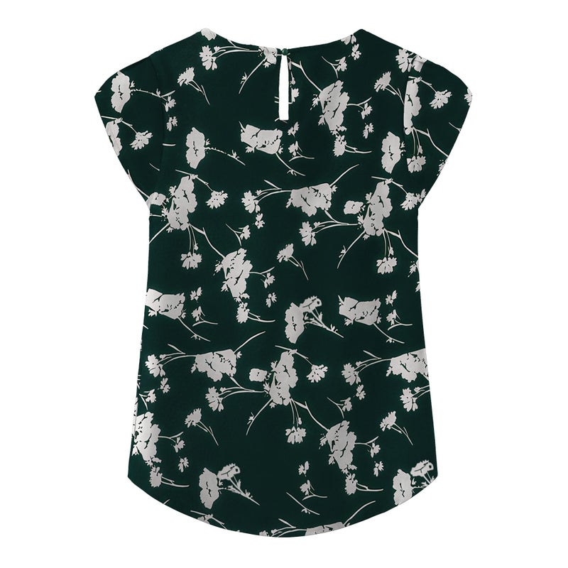 TASAMO Women's Loose Casual Short Sleeve Chiffon Top T-Shirt Blouse (X-Large, FP Dark Green 01) - Image 2